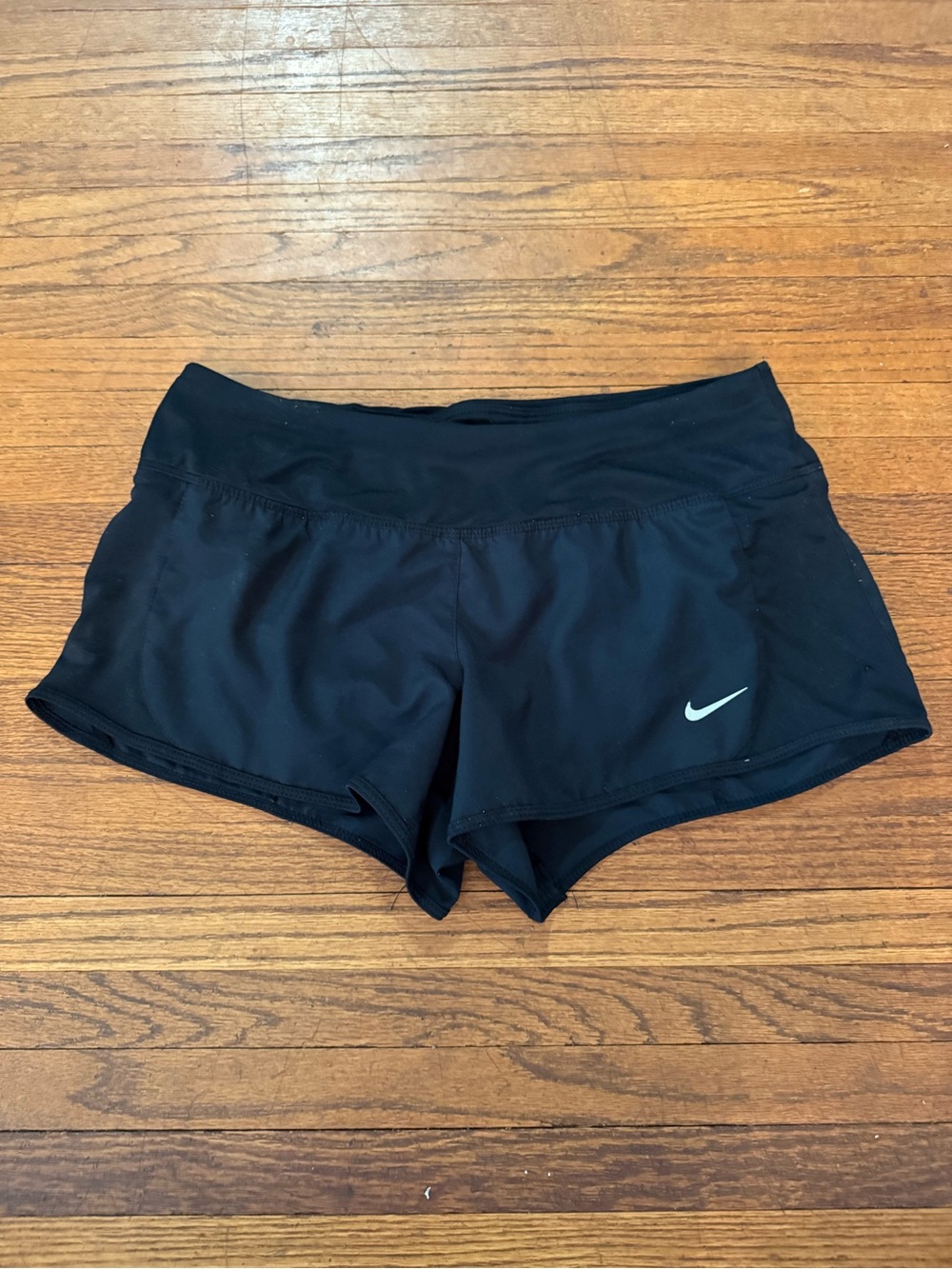 Nike Black Women's Athletic Running Shorts with Silver Swoosh - Size Small